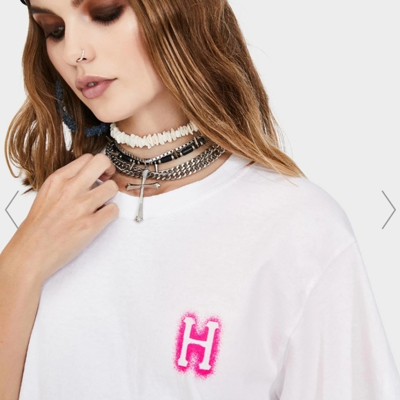 NWT Dolls Kill , Huff a, White And Hot Pink , Hand Dyed Teeshirt - Picture 10 of 15